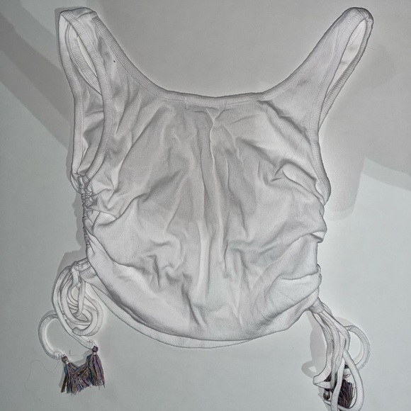 BCBG Multicolored Tassel Side-Drawstring Cropped Tank Top White - Picture 6 of 9